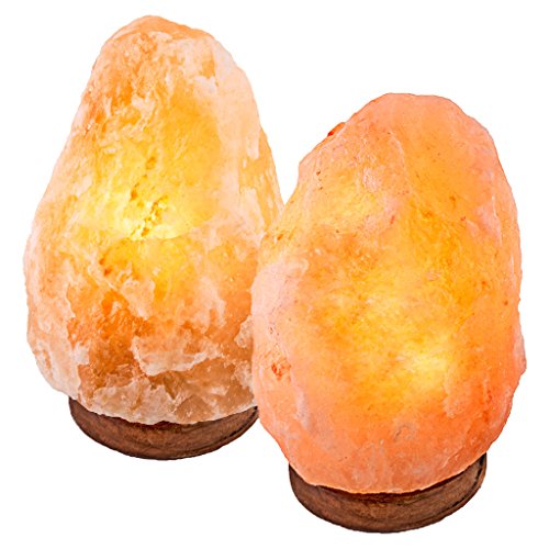 INVITING HOMES 6-7 lbs, 6 to 8 inch Himalayan Natural Salt Lamp On Wooden Base with Bulb and Cord - Pack of 2