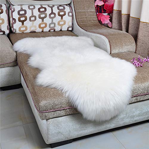 Dikoaina Classic Soft Faux Sheepskin Chair Cover Couch Stool Seat Shaggy Area Rugs for Bedroom Sofa Floor Fur Rug,White,2ftx3ft