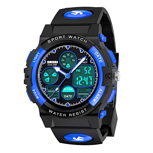 SOKY Gifts for Boys Age 5-16, Kids Watches for Boys Age 5-7 Waterproof Watches for Kids 8-12 Sports Analog Digital Watches Outdoor Toys for Kids 6-12 Birthday Xmas Gift Stocking Stuffers for Boys Blue
