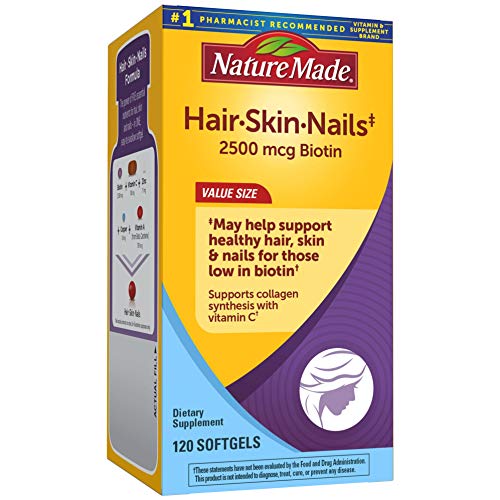 Nature Made Hair, Skin & Nails with 2500 mcg of Biotin Softgels, 120 Count Value Size (Packaging May Vary)