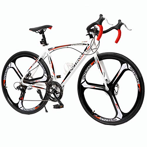 Max4out Road Bike for Men and Women with Aluminum Alloy Frame, Featuring 14 Speed Shimano Shifter, 700C Wheel and Disc Brake Bicycles White
