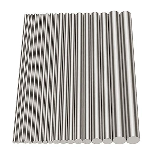Glarks 18Pcs Stainless Steel Solid Round Rod Lathe Bar Stock Assorted for DIY Craft Tool, Diameter 2.5-8mm Length 100mm