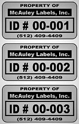 500 Custom 1.5' x .75' Metalized Silver Polyester Asset Tags/Labels'Featuring Easy Do It Yourself Design' (Click Listing for Quantity Options)