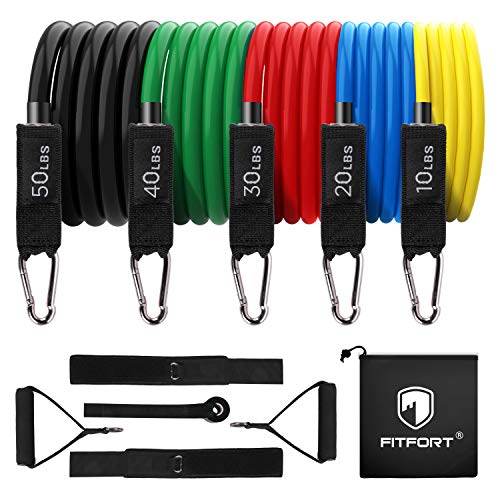 FITFORT Resistance Bands Set Exercise Bands - Workout Bands Stackable up to 150lb, Indoor/Outdoor Fitness Bands with Door Anchor & Handles for Strength, Slim, Yoga, Home Gym Equipment for Men/Women