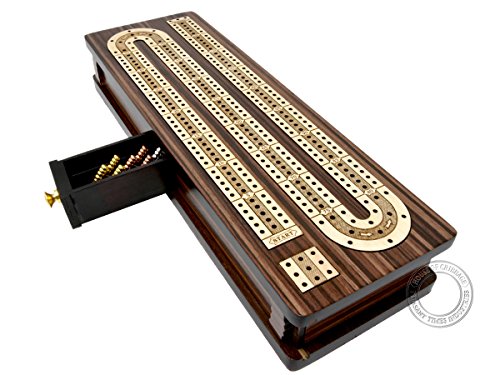 House of Cribbage - Continuous Cribbage Board/Box Inlaid in Rosewood/Maple 12' - 3 Tracks - Sliding Lid Drawer