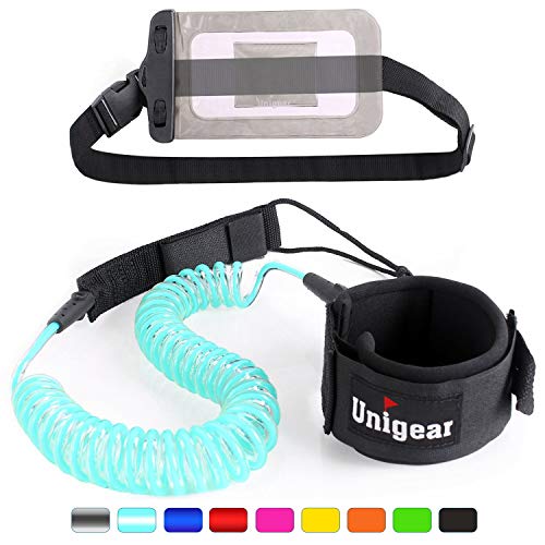 Unigear Premium SUP Leash 10' Coiled Stand Up Paddle Board Surfboard Leash Stay on Board with Waterproof Phone Case/Wallet