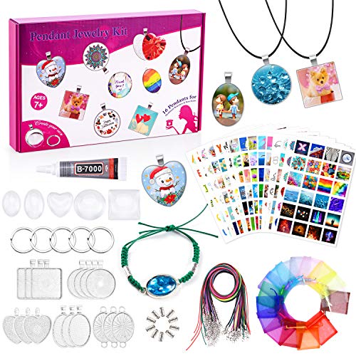 Girls Jewelry Making Kit- Charm Craft Kit for Teens Necklace Pendant Jewelry Gift Set, 16Pcs DIY Crafts Pendants for Necklace, Bracelet and Keychain Craft Making, Cool Birthday Christmas Supplies