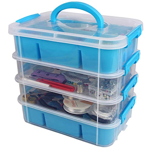 Stackable Plastic Craft Storage Containers by Bins & Things | Plastic Storage Organizer Bin with 2 Trays | Bins for Arts Crafts Supplies | Jewelry Making Storage Box | Portable Sewing Box Organizer