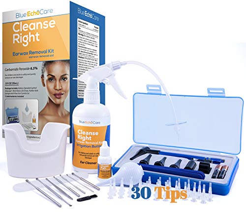 Cleanse Right Ear Wax Removal Tool Kit, USA Made Ear Drops, Otoscope, Irrigation Cleaner Bottle, Wash Basin, Bulb Syringe, Remove Earwax Blockage - Safe, Easy to Use