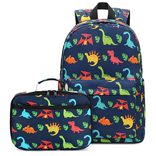 Preschool Backpack Kids Kindergarten Backpack With Lunch Box Dinosaur School Book Bags for Elementary Primary Schooler (2 PCS Dinosaur Leaf)
