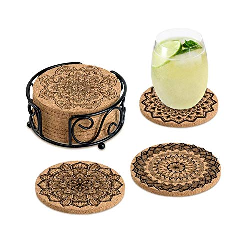 KFK Coasters for Drinks Absorbent Cork Coasters with Holder Housewarming Gifts for New Home Present for Friends,Living Room Decor,Apartment Decor
