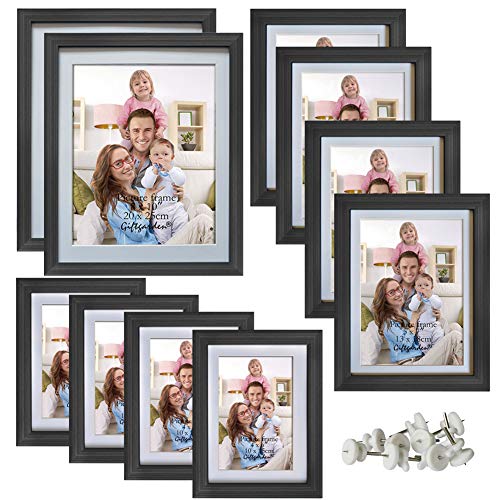 Giftgarden Multi Picture Frames Set Black Photo frame with white mat for Multiple Photos, 10 Pcs, Two 8x10, Four 4x6, Four 5x7