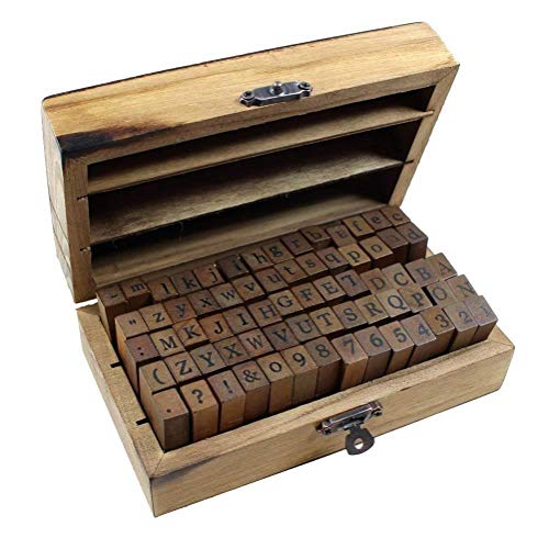 Alphabet Stamps Set, KMIKE 70pcs Letter/Number/Symbol Vintage DIY Craft Card Making Wood Rubber Stamp