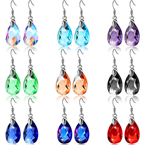 9 Pairs Multicolor Dangle Earrings Set Crystal Dangle Earrings Rainbow Crystal Earrings for Women (Drop)