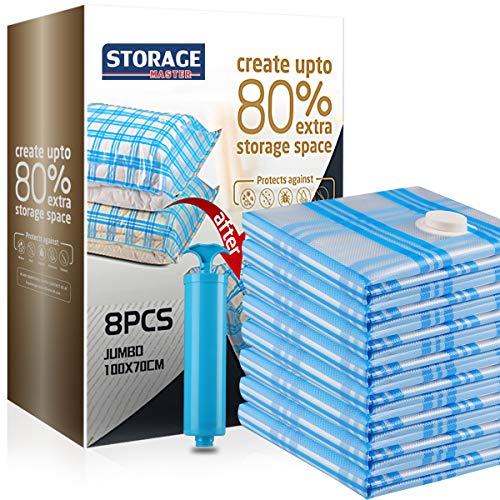 Storage Master Space Saver Bags, Vacuum Storage Bags for Travel & Home (8 Jumbo)