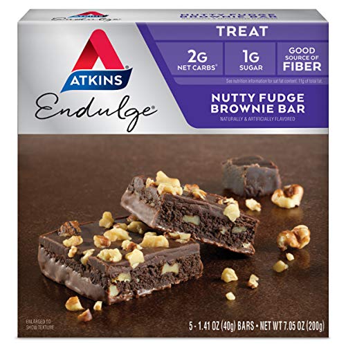 Atkins Endulge Treat Nutty Fudge Brownie Bar. Decadent Brownie Treat with Chocolatey Coating and Walnuts. Keto-Friendly. (5 Bars)