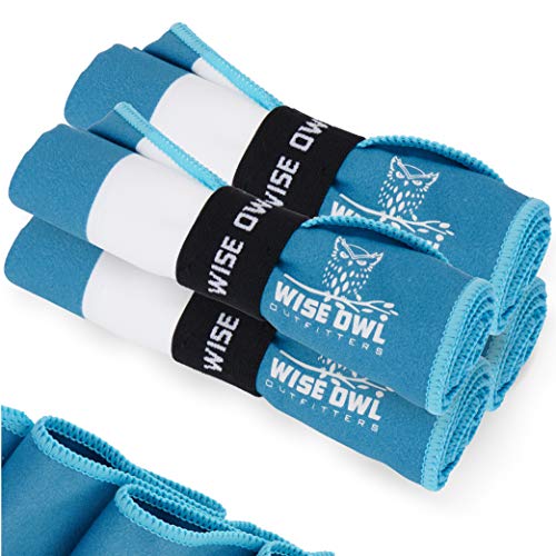 Wise Owl Outfitters Gym Towels - Microfiber Quick Dry Workout Towel - Sports Travel Sweat Sport Athletes Men Women - Lightweight Compact Super Absorbent - 4 Pack Blue