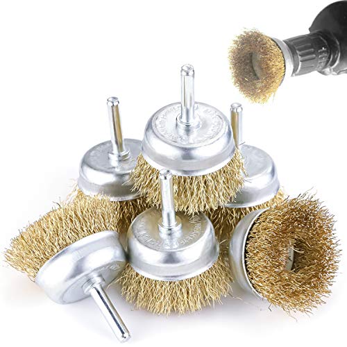 Amersumer 6 Pcs 2' Coarse Crimped Steel Wire Cup Brush Wheel with 1/4' Shank, Universal Fit for Power Drill XTH015