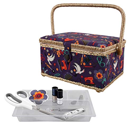 SINGER Sewing Basket with Sewing Kit, Needles, Thread, Scissors, and Notions- Purple