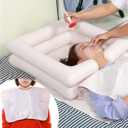 Inflatable Bedside Shampoo Basin Kit With Water Bag, Shower, Shawl, Cushion, Air pump For Disabled& Elderly Bed Easy, Pregnancy, Bedridden Or Post-Surgical Patient, Bed-Confined Patient（Set of 6）