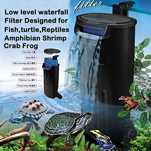 Aquarium Turtle Filter Waterfall Flow Water Clean Pump Bio-Filtration for Reptiles tank Low Level Waterfall Filter for Small Fish Tank Turtle Tank Shrimp Amphibian Frog Crab
