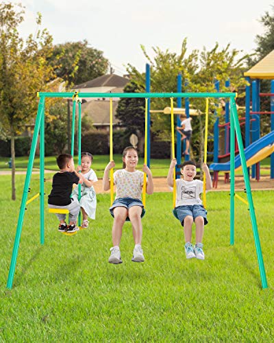 MaxKare Metal Swing Set Outdoor Backyard Playground Swing Set 2 Seats with A Swing Glider for 3-12 Year Old Kids, Toddlers, Max Weight 400 LBS