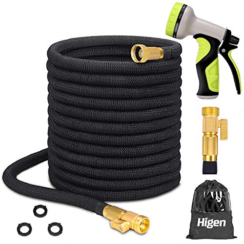 Higen 100ft Upgraded Expandable Garden Hose Set, Extra Strength Fabric Triple Layer Latex Core, 3/4' Solid Brass Fittings, 9 Function Spray Nozzle with Storage Bag, Premium No-Kink Flexible Water Hose