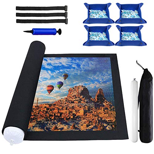 Puzzle Mat Roll Up 2000 Pieces, Puzzle Roll Up Mat, Jigsaw Puzzle Mat Roll Up 1000 1500 Pieces, Store and Transport Jigsaw Puzzle, Puzzle Sorting Trays X4 Black Felt Mat