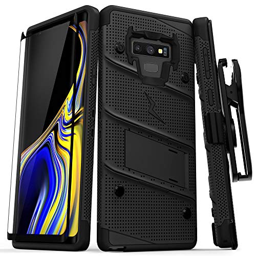 ZIZO Bolt Series for Galaxy Note 9 Case with Holster, Lanyard, Military Grade Drop Tested and Tempered Glass Screen Protector for Samsung Galaxy Note 9 Cover - Black/Black