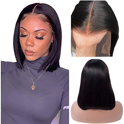 Beauhair Short Straight Bob Wigs Brazilian Virgin Human Hair Lace Front Wigs Human Hair (10 inch) 13x4 Lace Part 130% Density Pre Plucked with Baby Hair