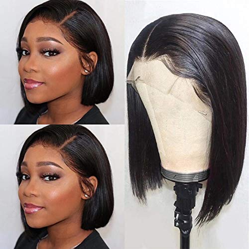 Human Hair Bob Wigs Lace Front 13x4 Short Bob Wig 9A Brazilian Remy Hair Lace Frontal Wigs Straight Human Hair Bob Wigs 150% Density 8 Inch Natural Color