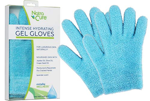 NatraCure Moisturizing Gel Gloves - (For Dry, Cracked Skin, Aging Hands, Cuticles, Eczema, After Hand Washing, Instead of Overnight Sleeping Gloves, Lotion, Cream) - Color: Aqua