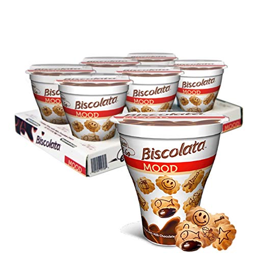 Biscolata Mood Cookies with Chocolate Filling Snacks - 6 Cups, Crispy Cookie Shell Filled with Milk Chocolate