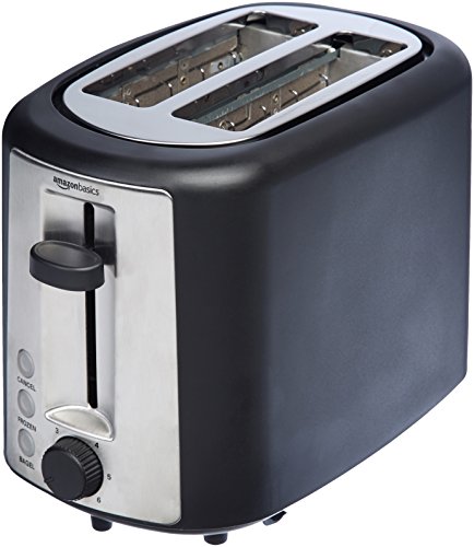 AmazonBasics 2 Slice, Extra-Wide Slot Toaster with 6 Shade Settings, Black