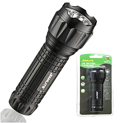 SAMLITE- LED Tactical Flashlight With 5 Options, Bright LED Light, Laser Pointer, UV Blacklight, Green Light and Magnetic Bottom - Water Resistant - (3 AAA Batteries Included)