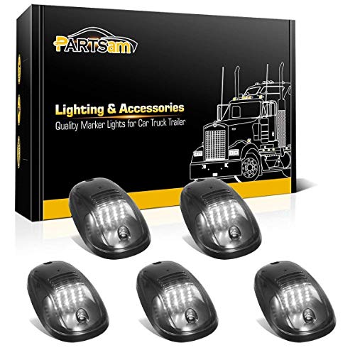 Partsam 5pcs Smoke Cab Marker Top Roof Running LED Light Assembly w/16LED White Cab Light Compatible with Dodge Ram 1500 2500 3500 4500 5500 2003-2018 Pickup Trucks