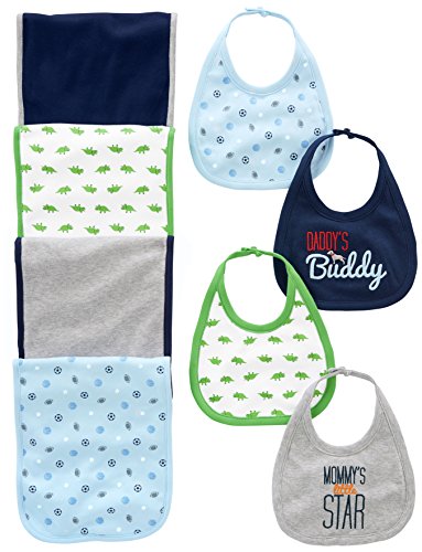 Simple Joys by Carter's Baby Boys' 8-Pack Burp Cloth and Bib Set, Sports/Dino, One Size