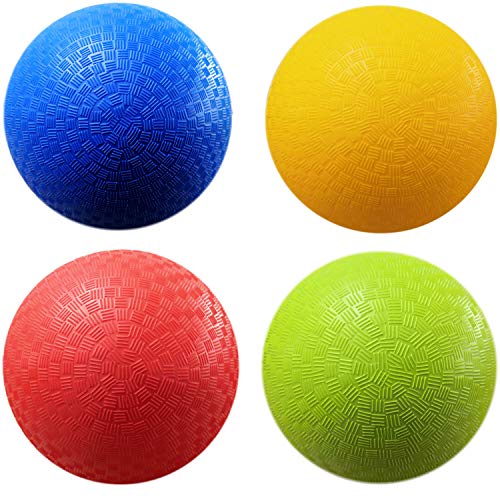 AppleRound 8.5 Inch Dodgeball Playground Balls, Pack of 4 Balls with 1 Pump, Official Size for Dodge Ball, Handball, Camps and Schools (1-Pack, 4 Balls 1 Pump)