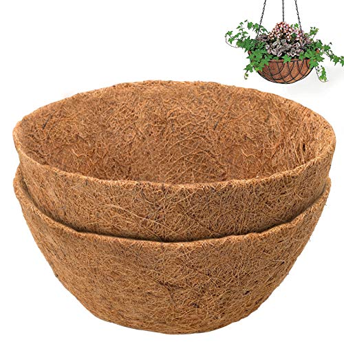 COSYLAND 2PCS 12 inch Round Coco Liners for Hanging Basket Coconut Fiber Planter Inserts Replacement Liner for Garden Flower Pot