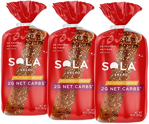 Sola Deliciously Seeded Bread – Low Carb, Low Calorie, Reduced Sugar, 5g Protein Per Slice – 14 OZ Loaf of Bread (Pack of 3)