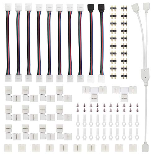 LED Strip Connector Kit for 5050 10mm 4Pin,Includes 8 Types of Solderless LED Strip Accessories,Provides Most Parts for DIY