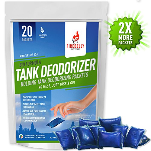 RV Septic Tank Treatment, Holding Tank Deodorizer + Waste Digester + Cleaner - 20 Packets, Mulberry – Sewer Solution, Marine Camper Portable Toilet Chemicals, Odor Eliminator, Formaldehyde Free, USA