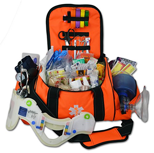 Lightning X Deluxe Stocked Large EMT First Aid Trauma Bag Fill Kit w/Emergency Medical Supplies (Fluorescent Orange)