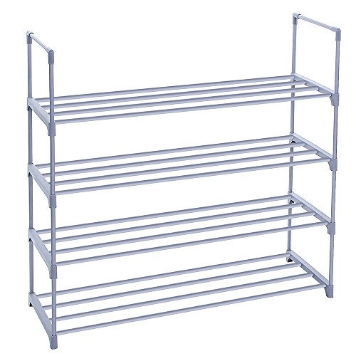 SONGMICS 4-Tier Shoe Rack Shoe Tower Shelf Storage Organizer Cabinet Grey ULSA14G