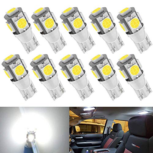 Kitchasy 194 168 Car Bulb, T10 Wedge Upgrade 5 SMD 5050 Chipset White Light for Car Bulbs Parking & Side Marker Combos,10pcs