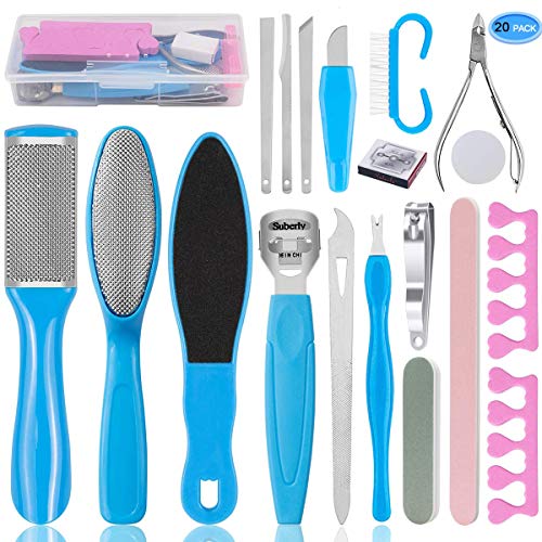 Professional Pedicure Tools Set 20 in 1, Stainless Steel Foot Rasp Foot File Kit Remove Callus Dead Skin, Nail Toenail Foot Care Kit for Extra Smooth and Beauty Feet