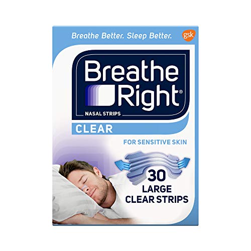 Breathe Right Nasal Strips to Stop Snoring, Drug-Free, Clear for Sensitive Skin, 30 count (Pack of 2)