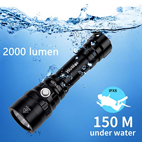 Diving Flashlight, Waterproof Diving Light Max 2000 Lumen Rechargeable Dive Flashlight Cree XHP35 HD LED,4 Modes Scuba LED Flashlight 150M Underwater Torch Included 1x 18650 Battery and ChargerG