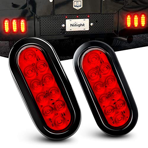 Nilight TL-01 6' Oval Red LED Tail 2PCS w/Surface Mount Grommets Plugs IP65 Waterproof Stop Brake Turn Trailer Lights for RV Truck Jeep, 2 Years Warranty