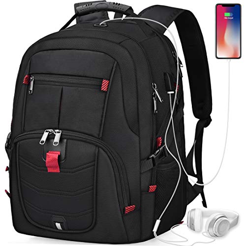 Laptop Backpack 17 Inch Waterproof Extra Large TSA Travel Backpack Anti Theft College School Business Mens Backpacks with USB Charging Port 17.3 Gaming Computer Backpack for Women Men Black 45L